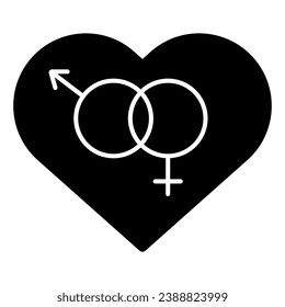 Heterosexual Symbol in Heart solid icon. Romantic Hetero Heart symbol illustration isolated on white. Heart shaped hetero relationship glyph style design, designed for web and app. Eps 10