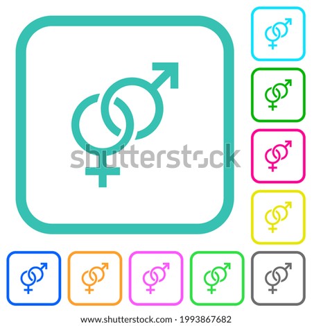 Heterosexual symbol vivid colored flat icons in curved borders on white background