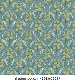 Heuchera leaves scallop seamless pattern. Stylized foliage with frames endless background. Surface pattern design plant motif. Vector hand drawn flat illustration.