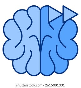 Heuristic icon represented by brain, fast forward symbol Blue style.