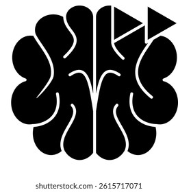 Heuristic icon represented by brain, fast forward symbol Black Filled style.
