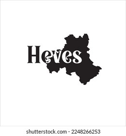 Heves map and black lettering design on white background