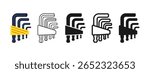 Hex allen wrench key icon symbol set. Classic hex wrench repair tool builder mechanic, plumber. Construction mechanical maintain metal tool sign professional stylized cartoon vector illustration