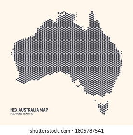 Vector De Mapa De Australia Hex Aislado En Fondo Ligero. Papel de escritorio hexagonal de semitono en el continente australiano