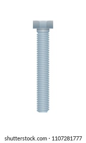 Hex bolt isolated on white background. Construction hardware, metalwork accessory vector illustration.