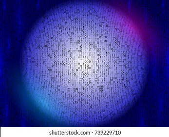 Hex code digital concept. Abstract digital sphere of binary code on a blue  background. Hi tech vector illustration.