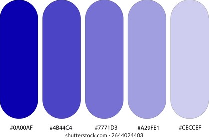 Hex code for shades of blue. With 5 different tone values.