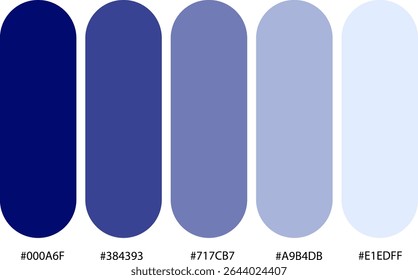 Hex code for shades of blue. With 5 different tone values.