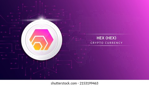 HEX-Symbol für kryptowährendes Münzsymbol. Kryptowährung mit Börseninvestitionshandel. Münzsymbol auf dunklem Hintergrund. Finanzierungskonzept für Wirtschaftstrends 3D-Vektorgrafik.