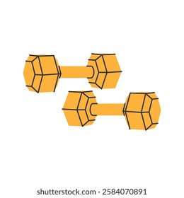 Hex Dumbbells. A pair of yellow hexagonal dumbbells used for weightlifting and resistance exercises.