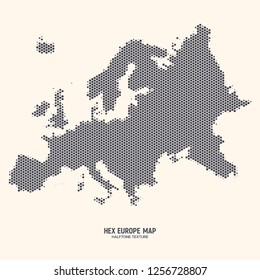 Hex Europe Map Vector Isolated on Light Background. Hexagonal Halftone Geographical Atlas