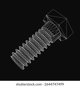 Parafuso de cabeça sextavada em desenho preto e branco, com uma cabeça hexagonal e corpo cilíndrico rosqueado. A cabeça chata e as detalhadas células hexagonais criam uma estética técnica e industrial.