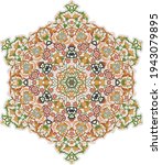 Hex with intricate pattern. Flower with six patterned petals. Mandala.