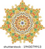 Hex with intricate pattern. Flower with six patterned petals. Mandala.