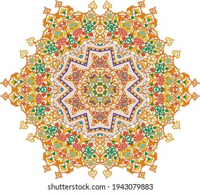 Hex with intricate pattern. Flower with six patterned petals. Mandala.