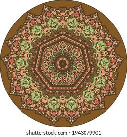 Hex with intricate pattern. Flower with six patterned petals. Mandala.