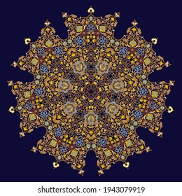 Hex mit kompliziertem Muster. Blume mit sechs gemusterten Blüten. Mandala.