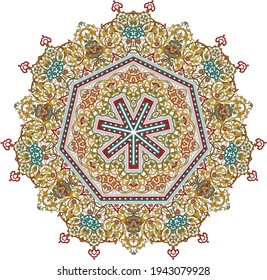 Hex with intricate pattern. Flower with six patterned petals. Mandala.