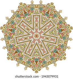 Hex with intricate pattern. Flower with six patterned petals. Mandala.