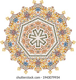 Hex with intricate pattern. Flower with six patterned petals. Mandala.