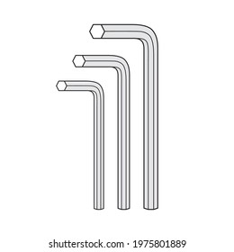 Hex key or allen wrench tool set isolated vector