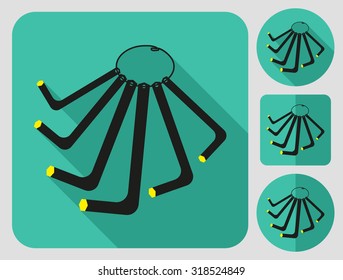 Hex key icon. Bike accessories. Flat long shadow design. Bicycle icons series.