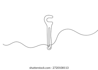 Sechskantschlüssel und Schlüssel Symbol durchgehende einzeilige Zeichnung im minimalistischen Stil isolieren Umrissvektor