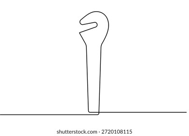 Sechskantschlüssel und Schlüssel Symbol durchgehende einzeilige Zeichnung im minimalistischen Stil isolieren Umrissvektor