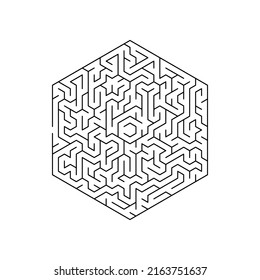Hex maze game puzzle, hexagon labyrinth challenge isolated. Vector thin line riddle to find out entrance, kindergarten or school exercise. Tangled way, right choice, mental educational game template