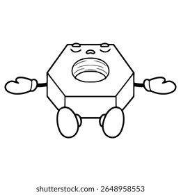 vetor de contorno desenhado à mão da ilustração de caractere de porca hexadecimal
