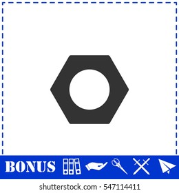 Hex nut icon flat. Simple vector symbol and bonus icon
