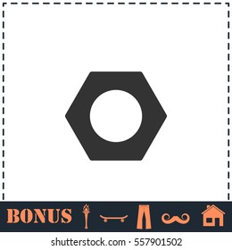 Hex nut icon flat. Simple vector symbol and bonus icon