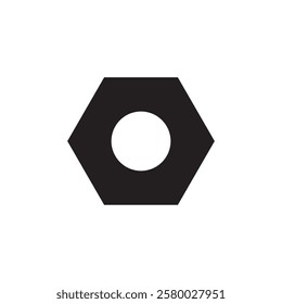 Hex nut icon. Industrial hardware piece. Vector bolt shape. Mechanical fixing element.