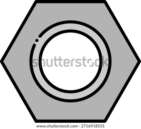 Hex Nut Icon, Mechanical Fastener Illustration