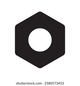 Hex nut icon. Mechanical hardware shape. Industrial bolt piece. Vector metal object.