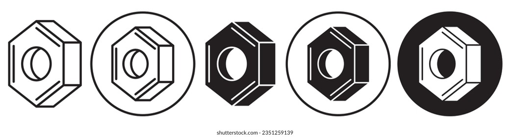 Hex nut icon. outline vector symbol of  mechanical industrial work spare part to fasten the object with screw. Logo sign of stainless steel or iron metal bolt hardware use in engineering workshop set