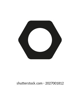 Hex nut icon. Nut for screw bolt. Black silhouette. Vector isolated on white