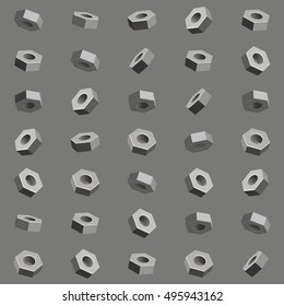 Hex nuts screw 3d. Vector illustration