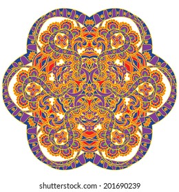 Hex repeating pattern with intricate pattern. Flower with six patterned petals. Mandala.