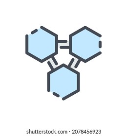 Hex shape structure formula color line icon. Chemical element and structure vector outline colorful sign.