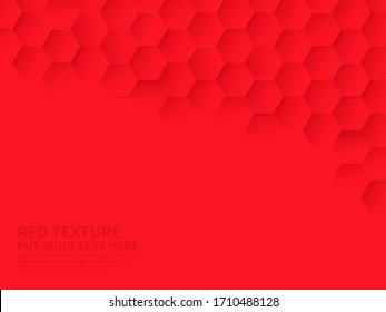 Hex Texture. Red Hexagon Pattern, Abstract Chemistry And Biotech Technology Science Vector Hexagonal Modern Paper Cut Geometry Background