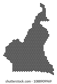 Hex Tile African Cameroon map. Vector geographic plan on a white background. Abstract African Cameroon map collage is done from hex-tile pixels.