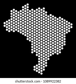 Hex tile Brazil map. Vector geographic plan on a black background. Abstract Brazil map collage is created with hex tile cells.