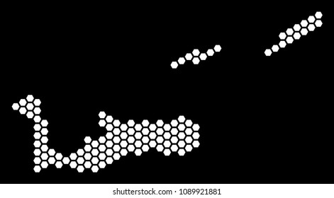 Hex tile Cayman Islands map. Vector territory scheme on a black background. Abstract Cayman Islands map concept is combined with hexagonal items.