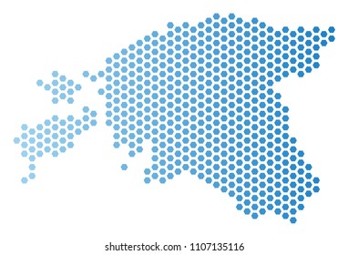 Hex Tile Estonia map. Vector territory scheme in light blue color with horizontal gradient. Abstract Estonia map composition is made from  hexagonal pixels.