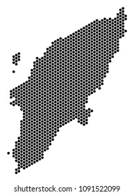 Hex Tile Greek Rhodes Island map. Vector territorial scheme on a white background. Abstract Greek Rhodes Island map collage is created from hex-tile pixels.