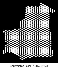 Hex tile Mauritania map. Vector geographic plan on a black background. Abstract Mauritania map composition is done of hexagon items.