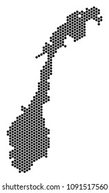 Hex Tile Norway map. Vector territory scheme on a white background. Abstract Norway map collage is combined of hexagon dots.