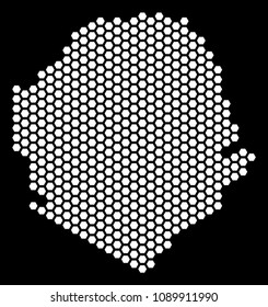 Hex tile Sierra Leone map. Vector geographic plan on a black background. Abstract Sierra Leone map mosaic is done of hexagon elements.
