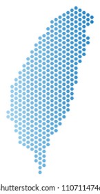 Hex Tile Taiwan Island map. Vector territorial plan in light blue color with horizontal gradient. Abstract Taiwan Island map concept is composed from honeycomb pixels.